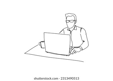 continuous line one line business man writing work meeting reading document business concept hand drawn illustration vector