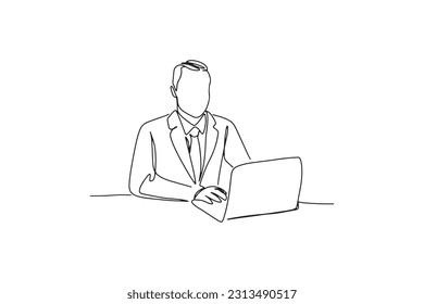 continuous line one line business man writing work meeting reading document business concept hand drawn illustration vector