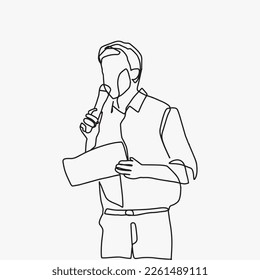 continuous line, one line
businessman meeting speak speech student talking in front of class concept staff chatting in conference room business concept illustration hand drawn simple vector