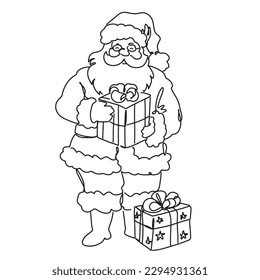 continuous line one line christmas santa claus simple line hand drawn illustration vector