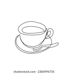 continuous line one line coffee cup warm morning drink breakfast hot coffee hand drawn illustration vector