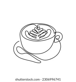 continuous line one line coffee cup warm morning drink breakfast hot coffee hand drawn illustration vector