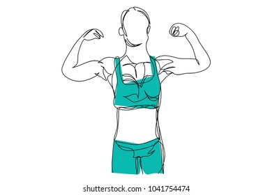continuous line one drawing of beautiful women fitness yoga exercise health concept vector illustration.