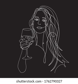 Continuous line, one line, drawing of face and hairstyle, fashion concept, woman beauty minimalist, vector stock illustration for t-shirt, slogan design print graphics style