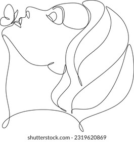 continuous line one line face avatar profile hairstyle fashion hand drawn illustration vector beautiful woman simple line art