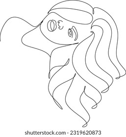 línea continua línea una línea cara avatar perfil peinado estilo de peinada ilustración de mano vector hermosa mujer línea simple arte