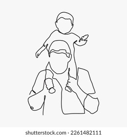 continuous line, one line
international father's day holding a child family warm father caring for children illustration hand drawn simple vector