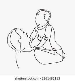 continuous line, one line
international father's day holding a child family warm father caring for children illustration hand drawn simple vector