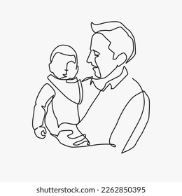 continuous line, one line
international father's day holding a child family warm father caring for children illustration hand drawn simple vector