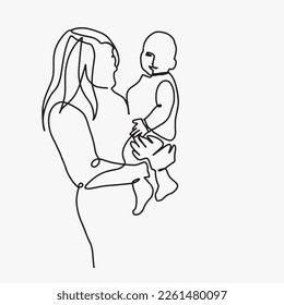 continuous line, one line
International Mother's Day holding a baby pregnant mother family warm illustration hand drawn simple vector