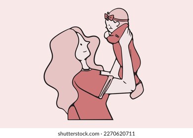 continuous line, one line
International Mother's Day holding a baby pregnant mother family warm illustration hand drawn simple vector