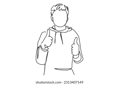 continuous line one line kids thumbs up excellent happy happy like hand drawn illustration vector