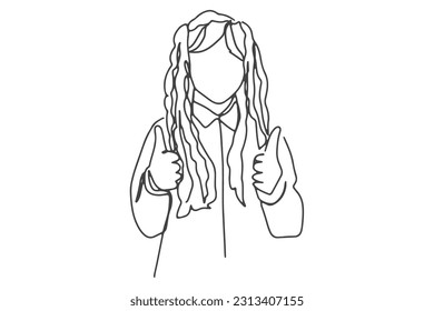 continuous line one line kids thumbs up excellent happy happy like hand drawn illustration vector