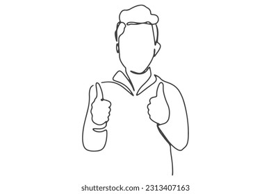 continuous line one line kids thumbs up excellent happy happy like hand drawn illustration vector