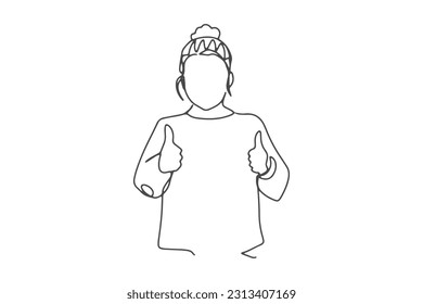 continuous line one line kids thumbs up excellent happy happy like hand drawn illustration vector