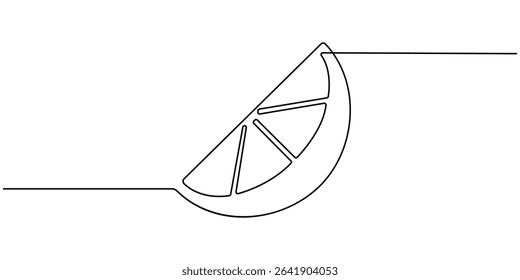 Continuous line, one lemon and half a lemon Simple lines, transparent background, editable strokes, Orange continuous one line drawing. Isolated on white background vector illustration, orange citrus