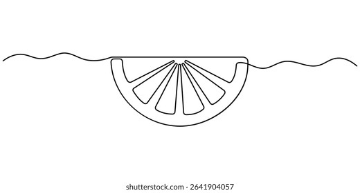 Continuous line, one lemon and half a lemon Simple lines, transparent background, editable strokes, Orange continuous one line drawing. Isolated on white background vector illustration, orange citrus