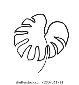 Continuous line One line Monstera deliciosa Foliage leaf Vector illustration Hand drawn
