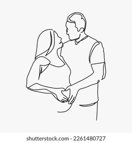 continuous line, one line
mother father son pregnant mother husband care family illustration hand drawn simple vector