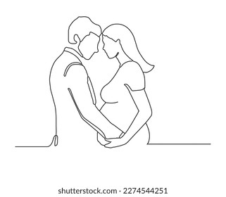 continuous line, one line mother father son pregnant mother husband care family illustration hand drawn simple vector. 