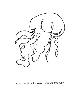 continuous line one line water animal jellyfish swimming cute animal hand drawn illustration vector