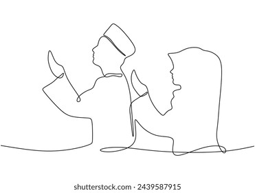 Continuous line, one-line, man woman muslim praying