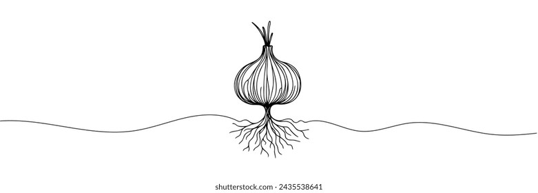 Línea continua de cebolla para supermercado, impresión en carteles y pancartas. Ilustración de vector