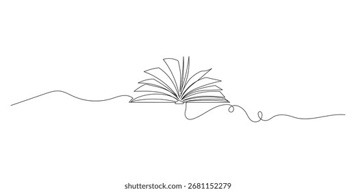 Linha contínua livro aberto um desenho de linha da ilustração livro aberto.