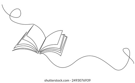 continuous line open book.simple one line drawing of open book.single line vector illustration of education icon.isolated white background