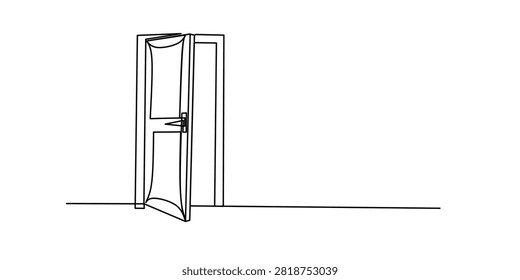 continuous line of open doors. one line drawing of door isolated on white background.Continuous Line Drawing of Open Door Simple One Line Illustration Symbol of Opportunity and Entrance