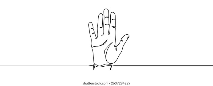 Continuous line, open hand Line Art Vector Transparent Background.