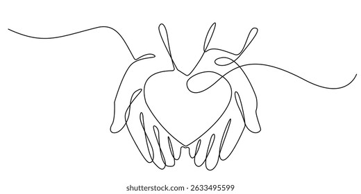 continuous line of open hands and love.single line drawing of hands carrying love.minimalist line art vector illustration