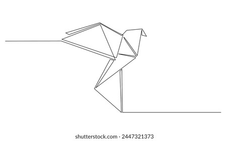 continuous line origami.origami bird single line drawing.Japanese art of origami drawn in one line