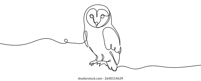 Continuous line, owl, barn owl Vector art lines, transparent background.