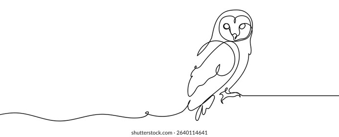 Continuous line, owl, barn owl Vector art lines, transparent background.