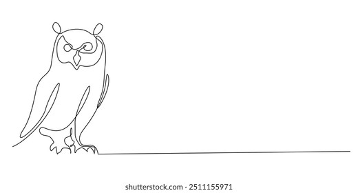 continuous line owl.one line drawing owl night animal.single line vector illustration .editable stroke.isolated white background