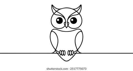 Continuous line owl. One line drawing owl night animal single line vector illustration