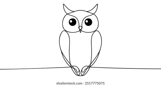 Continuous line owl. One line drawing owl night animal single line vector illustration