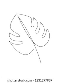 Continuous line palm leaf logo. Tropical leaf line vector illustration.