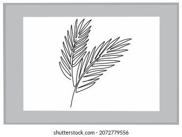 
Continuous line palm leaf logo. Tropical leaf outline vector illustration. Single line feather icon