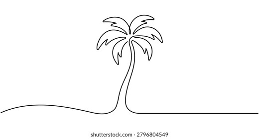 Continuous line palm tree icon representing summer beach vacation. Editable stroke