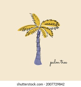 Palmera de línea continua. Dibujo de una línea. Concepto de icono, tarjeta, camiseta, pancarta, afiche, volante