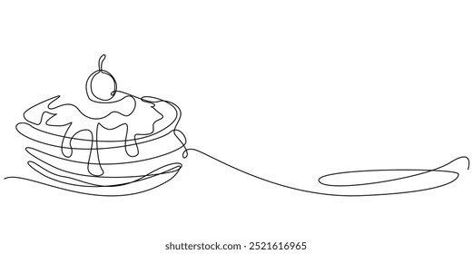 Línea continua pancake.one dibujo de línea de plato de pastel de panqueque. Ilustración vectorial de línea única. fondo blanco aislado