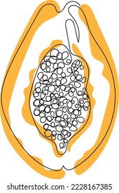 Durchlaufende Papayaschau, lineare, einfache, handgezeichnete Kontur