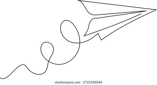 Continuous line paper airplane flight vector illustration