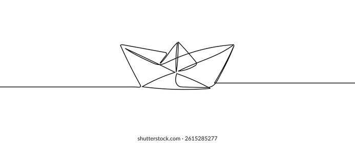 continuous line paper boat vector illustration with transparent background.