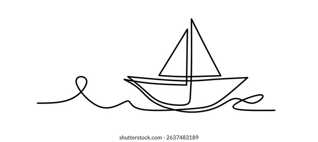 continuous line paper boat vector illustration