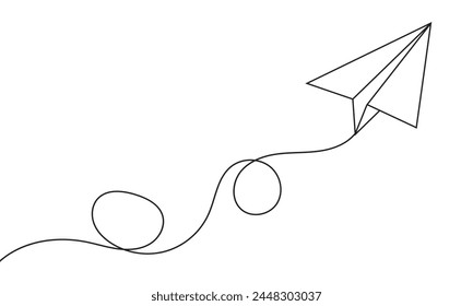 Plano de papel de línea continua, fondo de Arte vectorial de avión. Abstractas doodle correo electrónico, avión de correo, viaje sueño concepto aire. Ilustración vectorial de viaje de negocios 