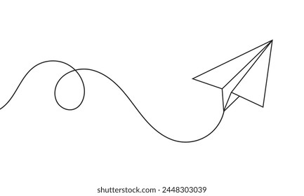 Plano de papel de línea continua, fondo de Arte vectorial de avión. Abstractas doodle correo electrónico, avión de correo, viaje sueño concepto aire. Ilustración vectorial de viaje de negocios 