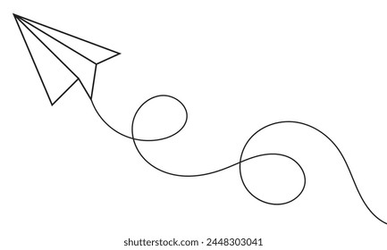 Continuous line paper plane, airplane vector art background. Abstract doodle email, mail plane, travel dream concept air. Business trip Vector illustration 